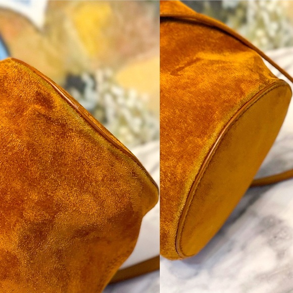 Khaite Etta Suede Bucket Bag Leather Crossbody Brown Gold Frame GUC - Picture 10 of 12